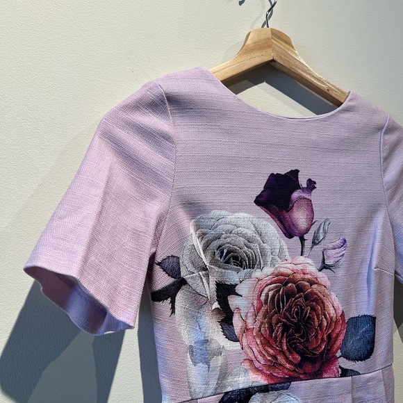 ASOS Petite Floral Sheath Dress V Back Purple Size US 2 XS - Picture 5 of 13